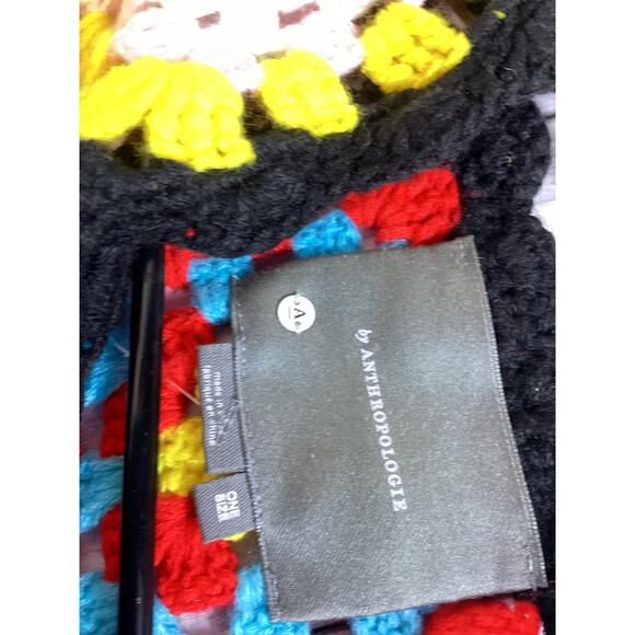 ANTHROPOLOGIE Colourblocked Square Crochet Cardigan Sweater open front- One size - Picture 6 of 7